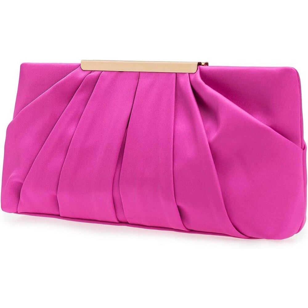 ⚡ Women's Elegant Evening Pleated Satin‎ Simple Classy Formal Pink Clutch Bag